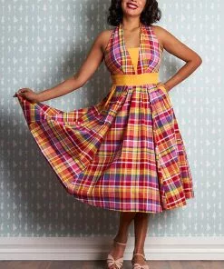 Miss Candyfloss Myrtle Tartan 50's Swing Dress Pink 14 Miss Candyfloss Myrtle Tartan 50's Swing Dress Pink