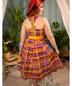 Miss Candyfloss Myrtle Tartan 50's Swing Dress Pink