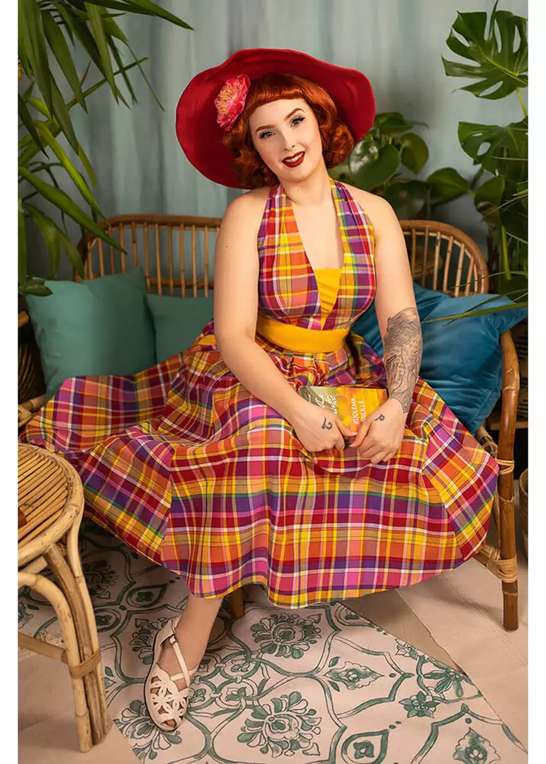 Miss Candyfloss Myrtle Tartan 50's Swing Dress Pink 8 Miss Candyfloss Myrtle Tartan 50's Swing Dress Pink