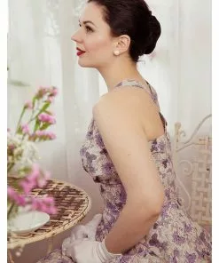 Miss Candyfloss Lirra Floral 50's Swing Dress Purple