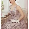 Miss Candyfloss Lirra Floral 50's Swing Dress Purple