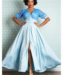 New In Miss Candyfloss Sacnite Lee 40's Maxi Dress Sapphire