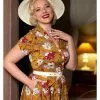 New In Miss Candyfloss Fran Floral 50's Swing Dress Honey 2 New In Miss Candyfloss Fran Floral 50's Swing Dress Honey