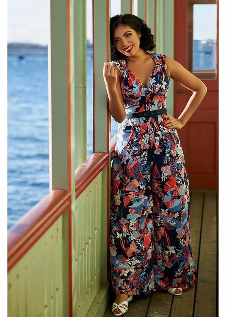 New In Miss Candyfloss Zelene Lee Floral 70's Jumpsuit Navy Blue 3 New In Miss Candyfloss Zelene Lee Floral 70's Jumpsuit Navy Blue