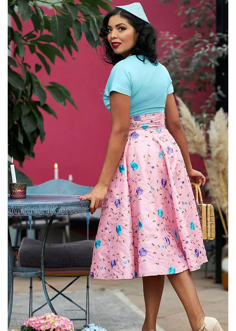 Miss Candyfloss Fleur Floral 50's Swing Skirt Pink 4 Miss Candyfloss Fleur Floral 50's Swing Skirt Pink