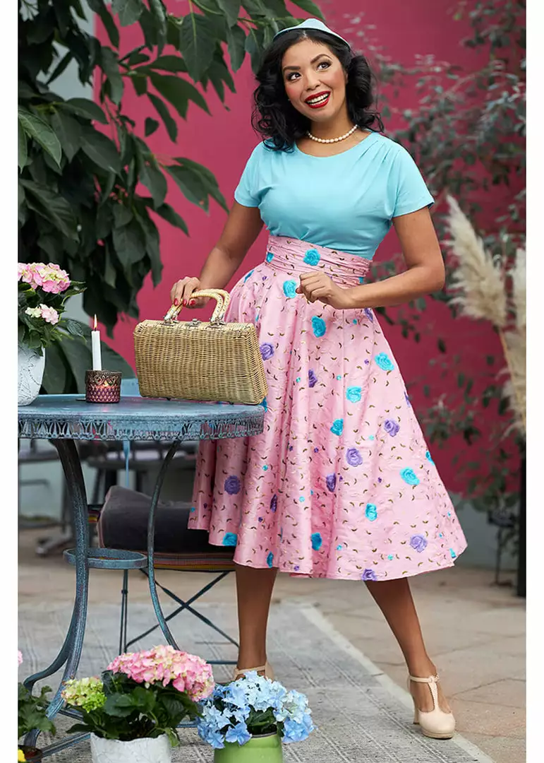 Miss Candyfloss Fleur Floral 50's Swing Skirt Pink 3 Miss Candyfloss Fleur Floral 50's Swing Skirt Pink