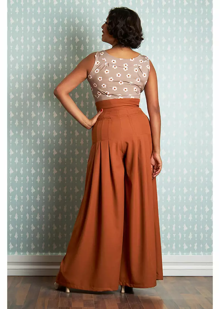 Miss Candyfloss Riley 40's Palazzo Trousers Rust New In 5 Miss Candyfloss Riley 40's Palazzo Trousers Rust New In