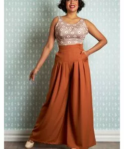 Miss Candyfloss Riley 40's Palazzo Trousers Rust New In