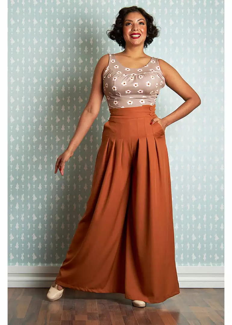 Miss Candyfloss Riley 40's Palazzo Trousers Rust New In 3 Miss Candyfloss Riley 40's Palazzo Trousers Rust New In