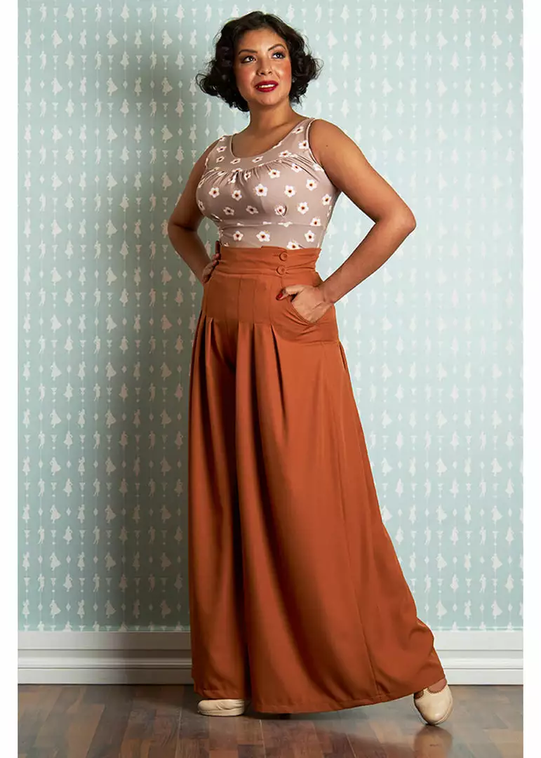 Miss Candyfloss Riley 40's Palazzo Trousers Rust New In 4 Miss Candyfloss Riley 40's Palazzo Trousers Rust New In