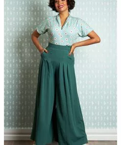 Miss Candyfloss Harper Gia 40's Palazzo Trousers Emerald Green