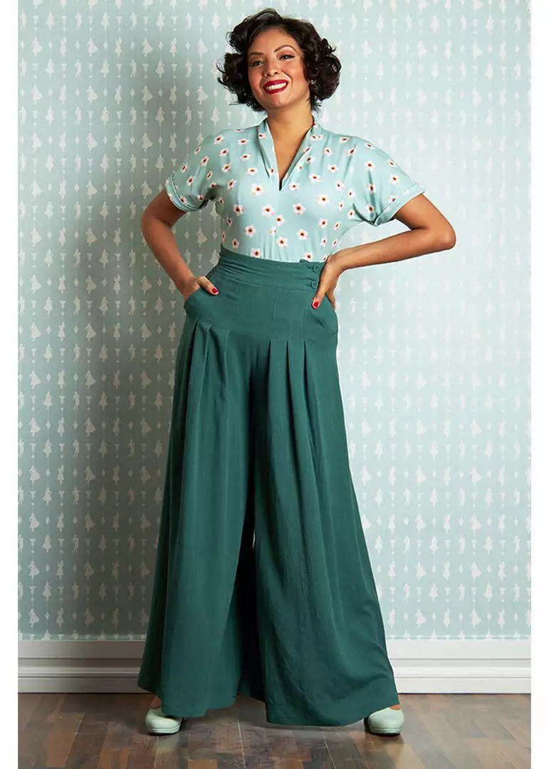 Miss Candyfloss Harper Gia 40's Palazzo Trousers Emerald Green 4 Miss Candyfloss Harper Gia 40's Palazzo Trousers Emerald Green