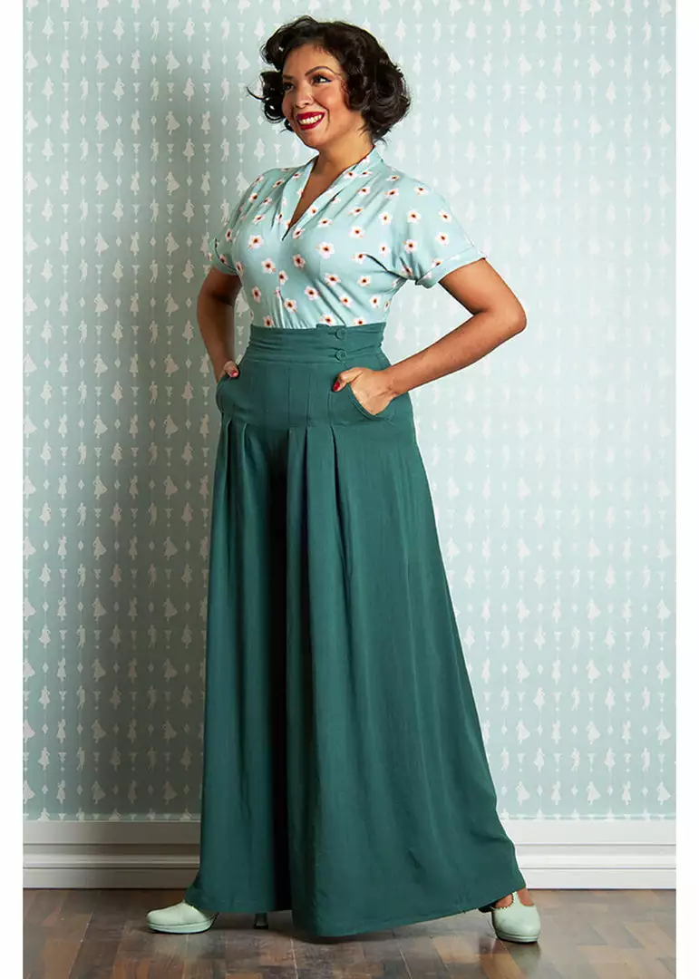 Miss Candyfloss Harper Gia 40's Palazzo Trousers Emerald Green 8 Miss Candyfloss Harper Gia 40's Palazzo Trousers Emerald Green