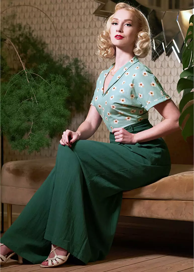 Miss Candyfloss Harper Gia 40's Palazzo Trousers Emerald Green 6 Miss Candyfloss Harper Gia 40's Palazzo Trousers Emerald Green