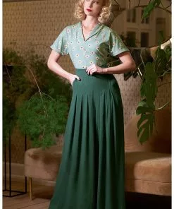 Miss Candyfloss Harper Gia 40's Palazzo Trousers Emerald Green