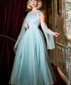 New In Miss Candyfloss Danjela Lee 50's Gown Maxi Dress Celestine Blue