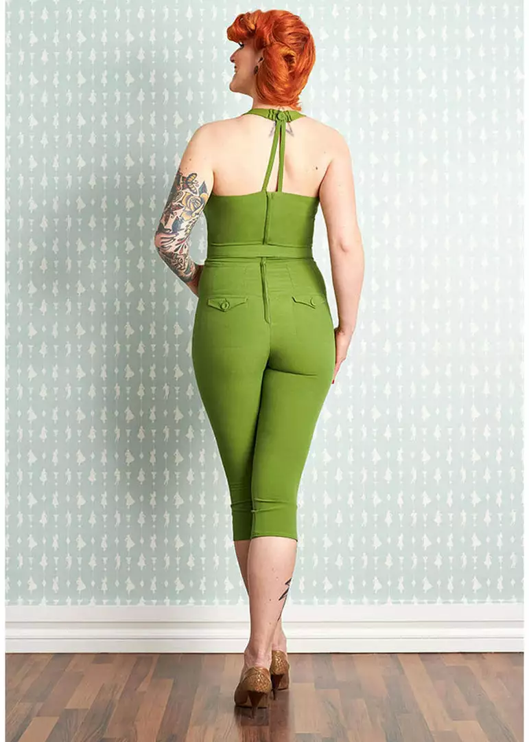 Miss Candyfloss Mitsy Gia 50's Halter Jumpsuit Green 4 Miss Candyfloss Mitsy Gia 50's Halter Jumpsuit Green