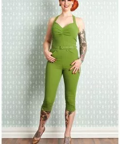 Miss Candyfloss Mitsy Gia 50's Halter Jumpsuit Green