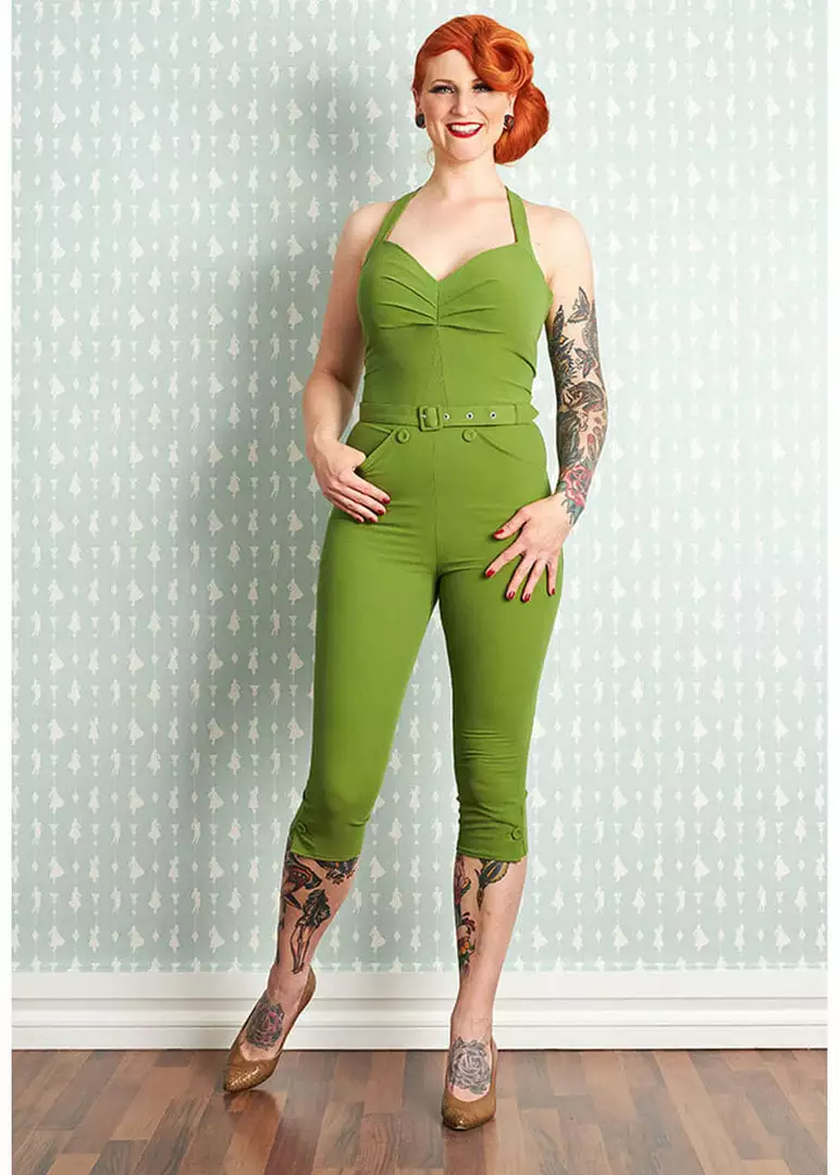 Miss Candyfloss Mitsy Gia 50's Halter Jumpsuit Green 3 Miss Candyfloss Mitsy Gia 50's Halter Jumpsuit Green