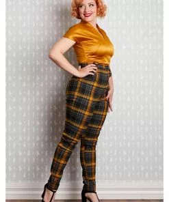 New In Miss Candyfloss Luca Tartan 50's Trousers Mustard 7 New In Miss Candyfloss Luca Tartan 50's Trousers Mustard