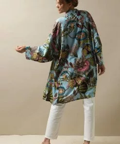 New In One Hundred Stars Eccentric Blooms Midi Kimono Sky Blue