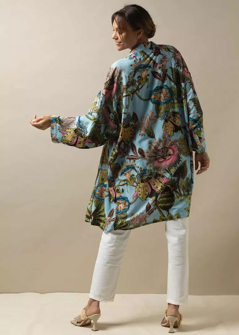New In One Hundred Stars Eccentric Blooms Midi Kimono Sky Blue 4 New In One Hundred Stars Eccentric Blooms Midi Kimono Sky Blue