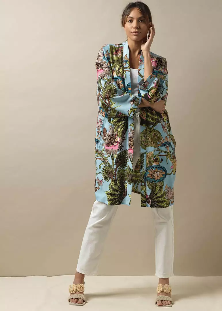New In One Hundred Stars Eccentric Blooms Midi Kimono Sky Blue 6 New In One Hundred Stars Eccentric Blooms Midi Kimono Sky Blue