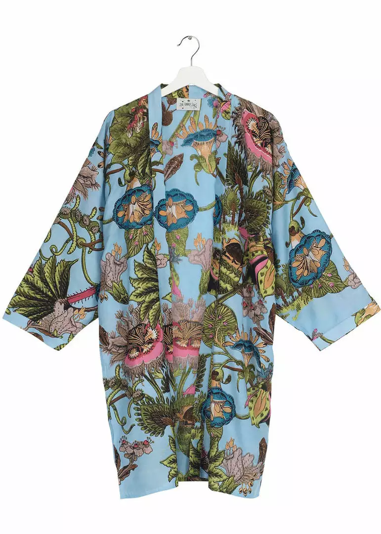New In One Hundred Stars Eccentric Blooms Midi Kimono Sky Blue 3 New In One Hundred Stars Eccentric Blooms Midi Kimono Sky Blue