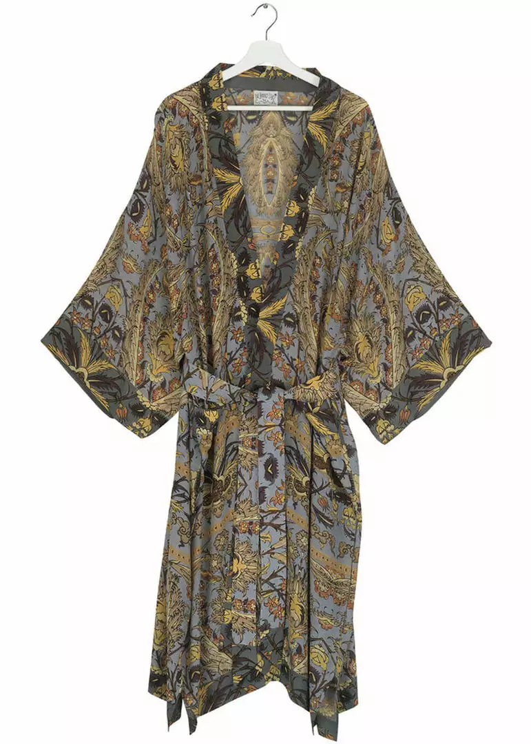 New In One Hundred Stars Decadent Crepe Long Kimono Grey 4 New In One Hundred Stars Decadent Crepe Long Kimono Grey