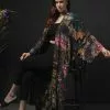 One Hundred Stars Eccentric Blooms Crepe Long Kimono Grey New In