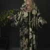 One Hundred Stars Iris Crepe Long Kimono Black New In 1 One Hundred Stars Iris Crepe Long Kimono Black New In