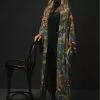 One Hundred Stars Peacock & Poppies Crepe Long Kimono Grey New In