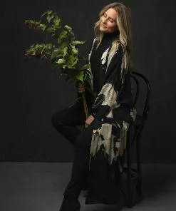 New In One Hundred Stars Stork Crepe Long Kimono Black 11 New In One Hundred Stars Stork Crepe Long Kimono Black