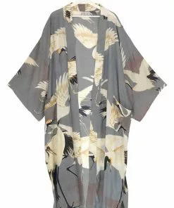 One Hundred Stars Stork Long Kimono Slate