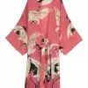 One Hundred Stars Stork Crepe Long Kimono Lipstick Pink