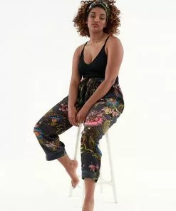 One Hundred Stars Eccentric Blooms Crepe Trousers Charcoal Grey New In