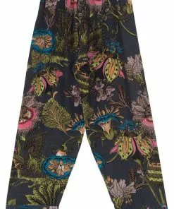 One Hundred Stars Eccentric Blooms Crepe Trousers Charcoal Grey New In