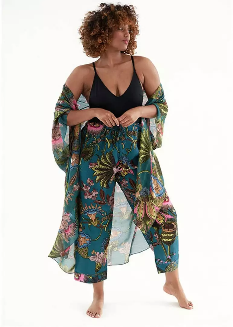 One Hundred Stars Eccentric Blooms Crepe Trousers Teal New In 4 One Hundred Stars Eccentric Blooms Crepe Trousers Teal New In