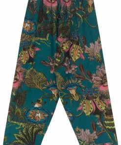 One Hundred Stars Eccentric Blooms Crepe Trousers Teal New In 7 One Hundred Stars Eccentric Blooms Crepe Trousers Teal New In
