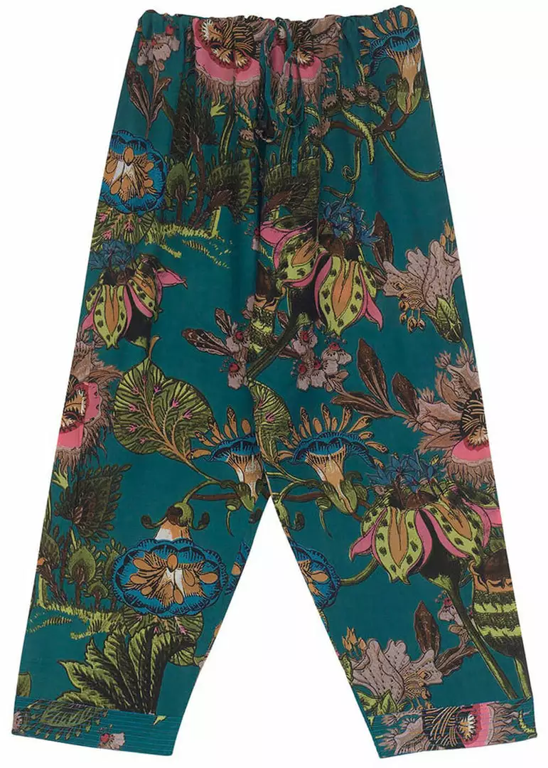 One Hundred Stars Eccentric Blooms Crepe Trousers Teal New In 5 One Hundred Stars Eccentric Blooms Crepe Trousers Teal New In