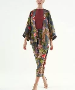 One Hundred Stars Peacock & Poppies Crepe Trousers Grey