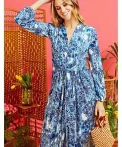 Onjenu Jerry Gena 70's Maxi Dress Blue