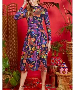 Onjenu Lauren Dragon 70's Midi Dress Neon