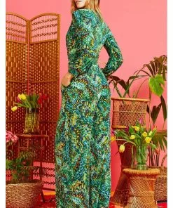 New In Onjenu Sharon Bella 70's Jumpsuit Green