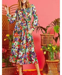New In Onjenu Sharon Donna 70's Midi Dress Multi