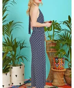 New In Onjenu Ciara Polkadot 70's Jumpsuit Navy Blue 7 New In Onjenu Ciara Polkadot 70's Jumpsuit Navy Blue