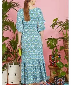 Onjenu Gabriella Hera 70's Maxi Dress Blue New In