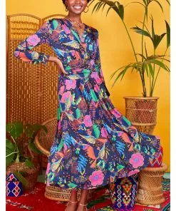 Onjenu Sharon Frida 70's Midi Dress Navy
