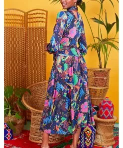 Onjenu Sharon Frida 70's Midi Dress Navy