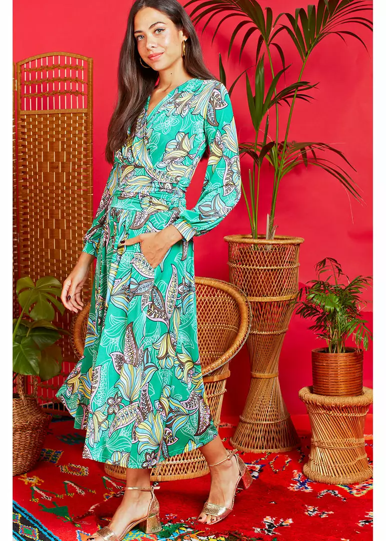 Onjenu Sharon Portia 70's Midi Dress Green 6 Onjenu Sharon Portia 70's Midi Dress Green